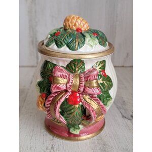 Bow pinecone mini‎ cookie vase jar vintage home decor mistletoe xmas